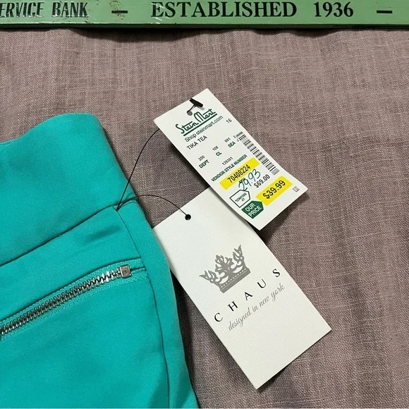NWT Chaus New York turquoise trousers Plus Size 16 Zipper Pocket Business Party - Picture 7 of 7